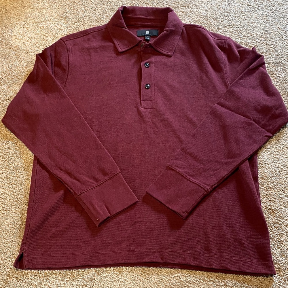 Banana Republic Waffle Knit L/S Polo Cherry Jam Fall 2024 Medium NWOT